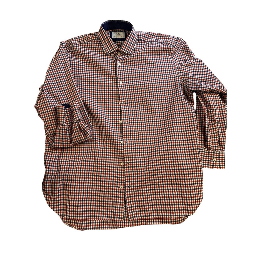 Charles Tyrwhitt Mens 17.5 36 Red Blue Gingham Check Dress Shirt XL Tall